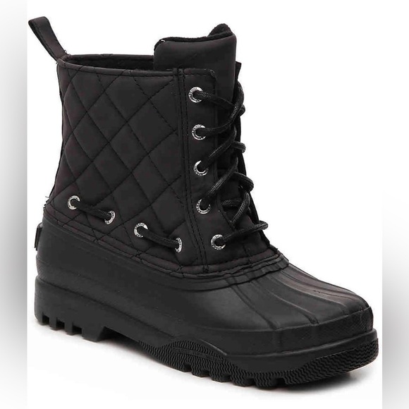 SPERRY Black QUILT DUCK BOOTS WOMEN'S Sz 8 Waterproof Rubber Winter Warm - Picture 1 of 11